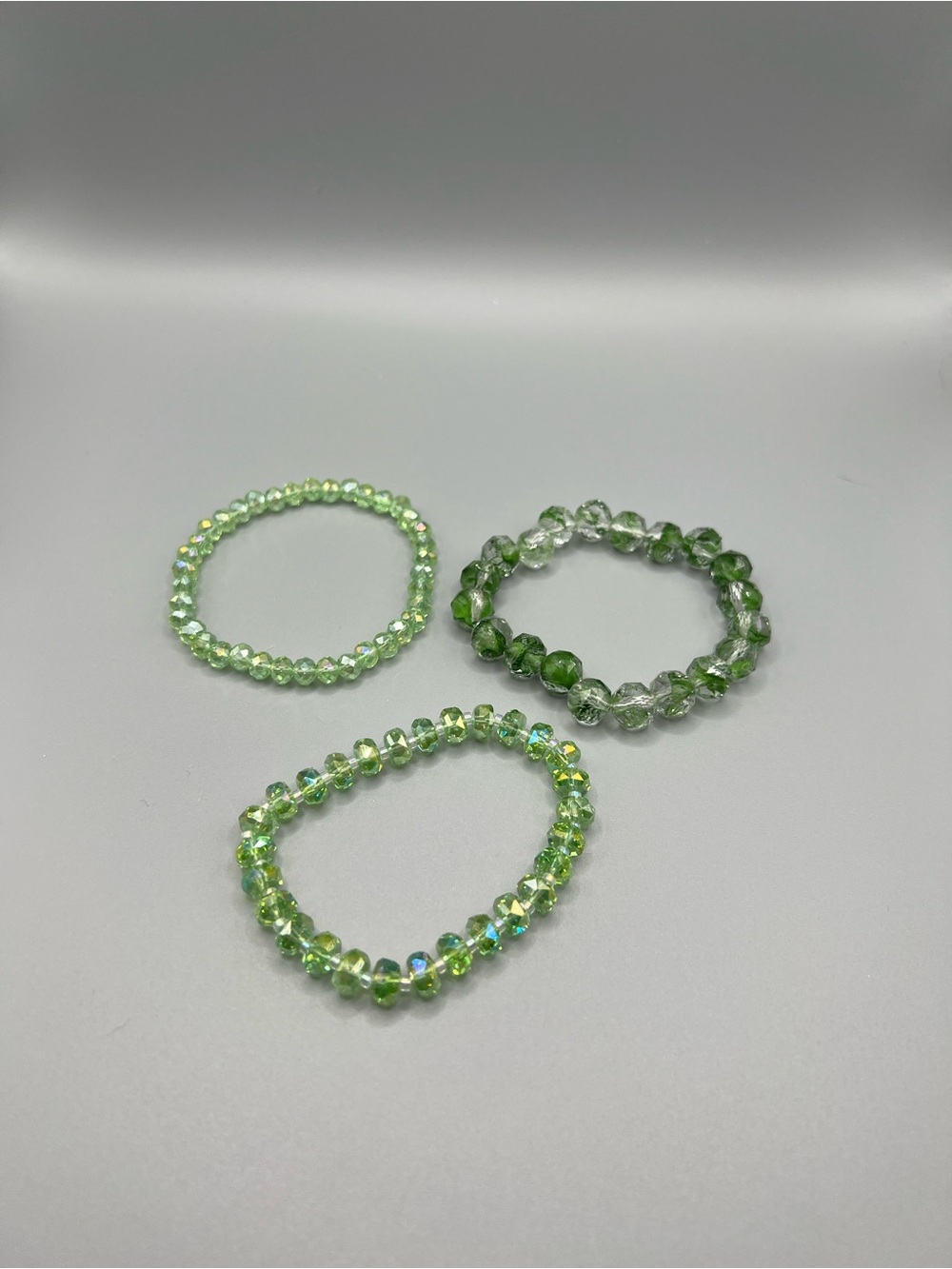 Green Crystal Beaded Stretch Bracelet - Handmade #B0073T